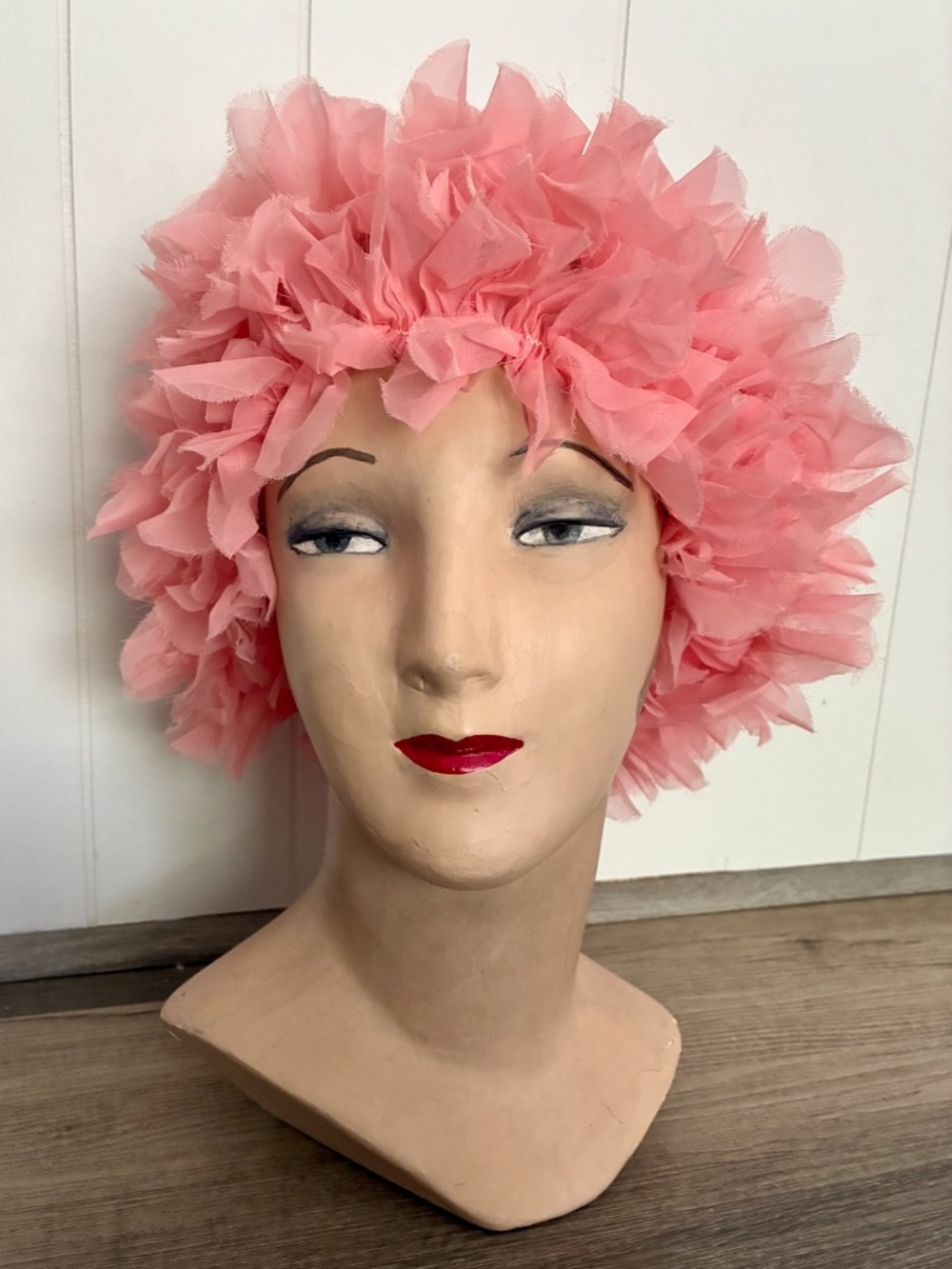 VTG 1960s Pink Turban Ruffle Petal Hat All Sizes